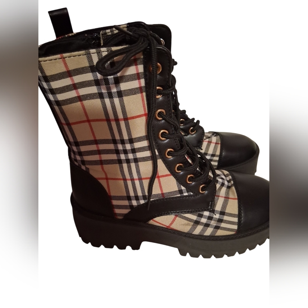 Hinge Black and Plaid Combat Boots